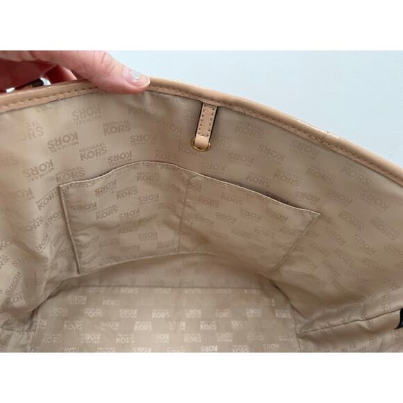 Michael Kors Handbag & Wallet Set Monogram Shiny Peach Tan Leather Gold Plate - Picture 9 of 16